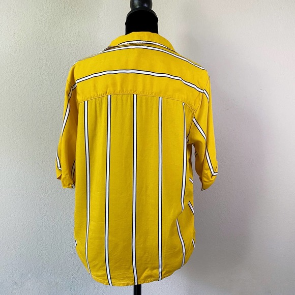 BARE DENIM Yellow Striped Cropped Button Up Small Funky Casual Size S - Picture 4 of 4